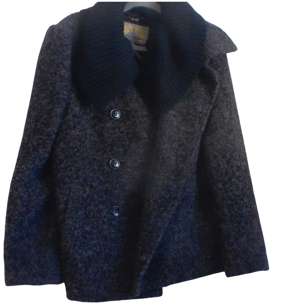 Steve Madden Womens Boucle Pea Coat Charcoal Grey‎ Ribbed Shawl Collar Jacket